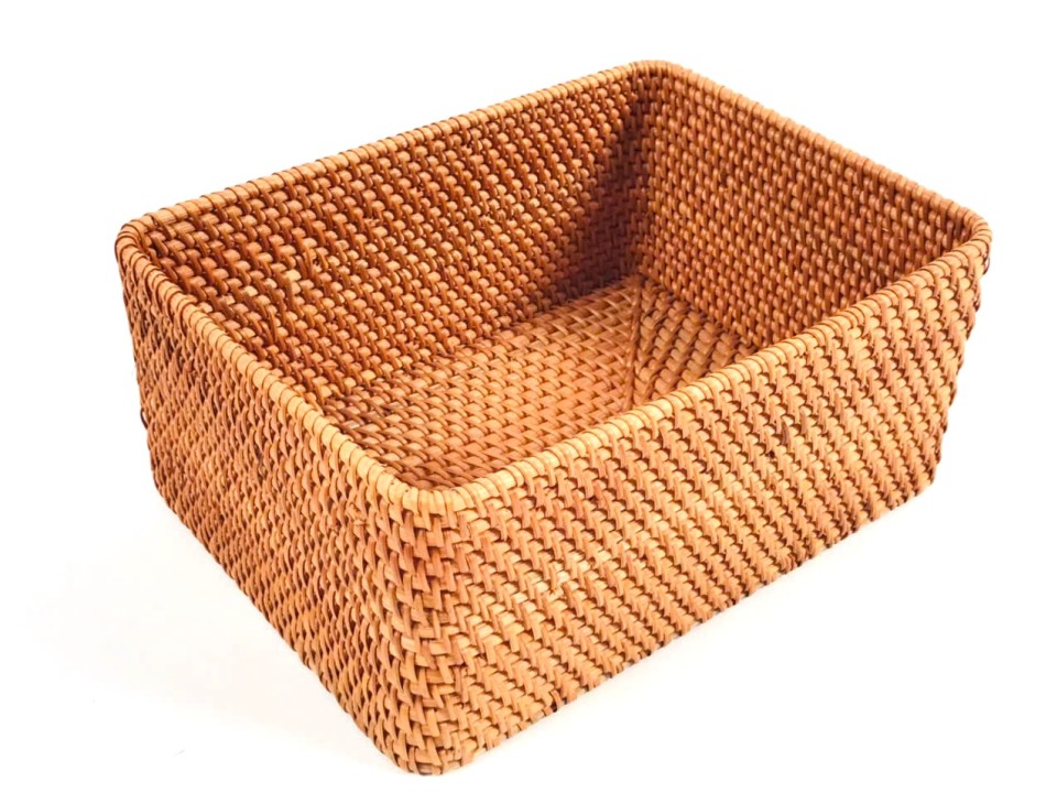 Premium Rectangular Natural Rattan Storage Basket with Binding Weave